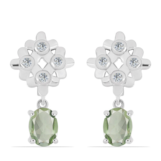 Pendientes de Plata con Amatista Verde y Topacio Blanco