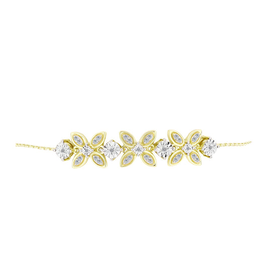 Pulsera de Plata Bañada en Oro con Diamante blanco y Topacio Blanco
