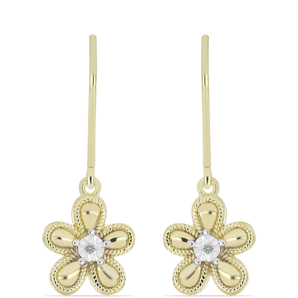 Pendientes de Plata Bañada en Oro con Diamante blanco