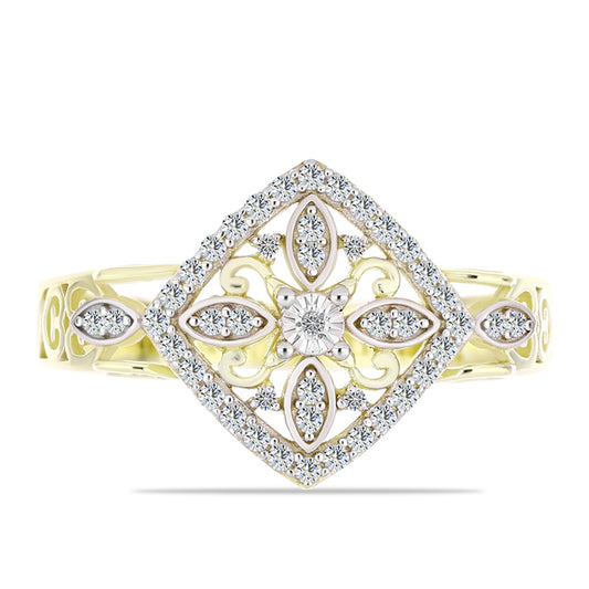 Anillo de Plata Bañada en Oro con Diamante blanco y Topacio Blanco