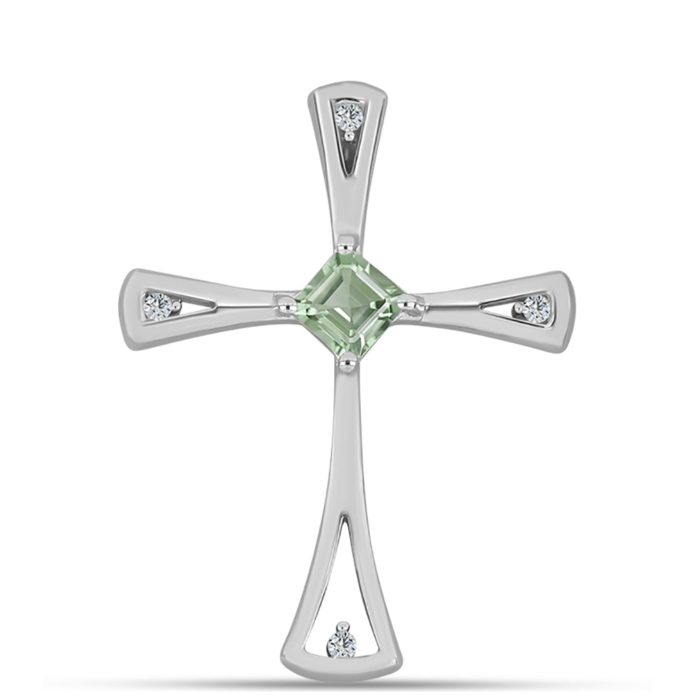 Cruz Colgante de Plata con Amatista Verde y Topacio Blanco