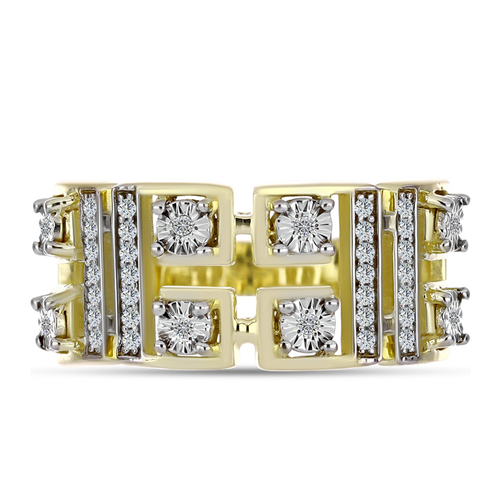 Anillo de Plata Bañada en Oro con Diamante blanco y Topacio Blanco