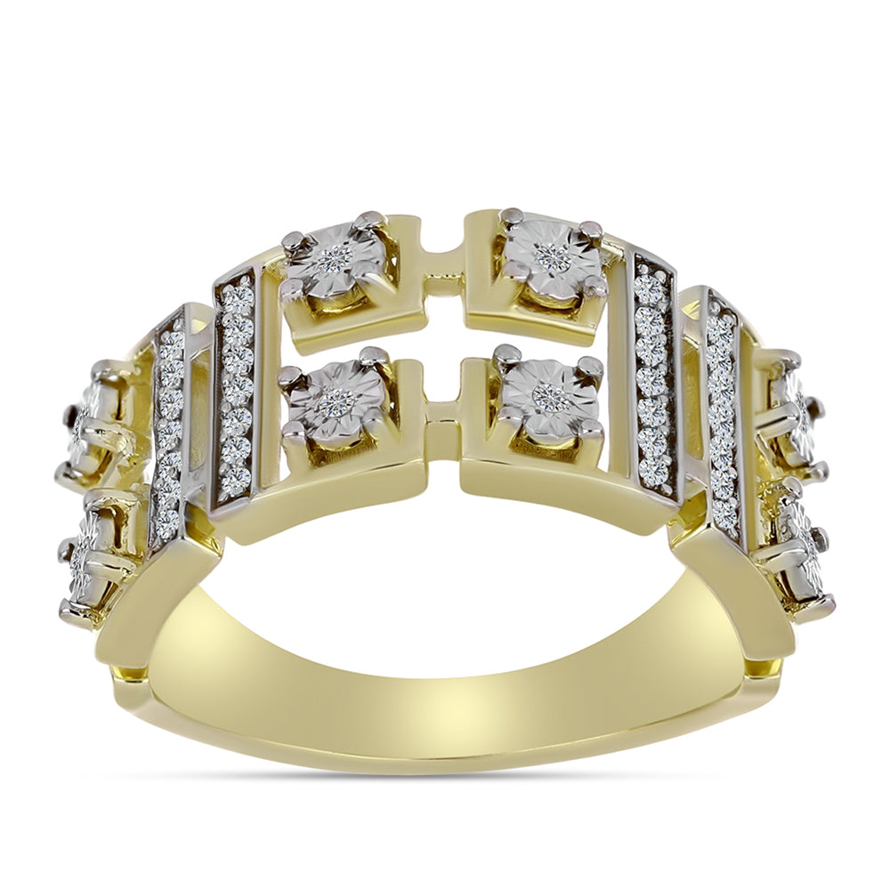 Anillo de Plata Bañada en Oro con Diamante blanco y Topacio Blanco