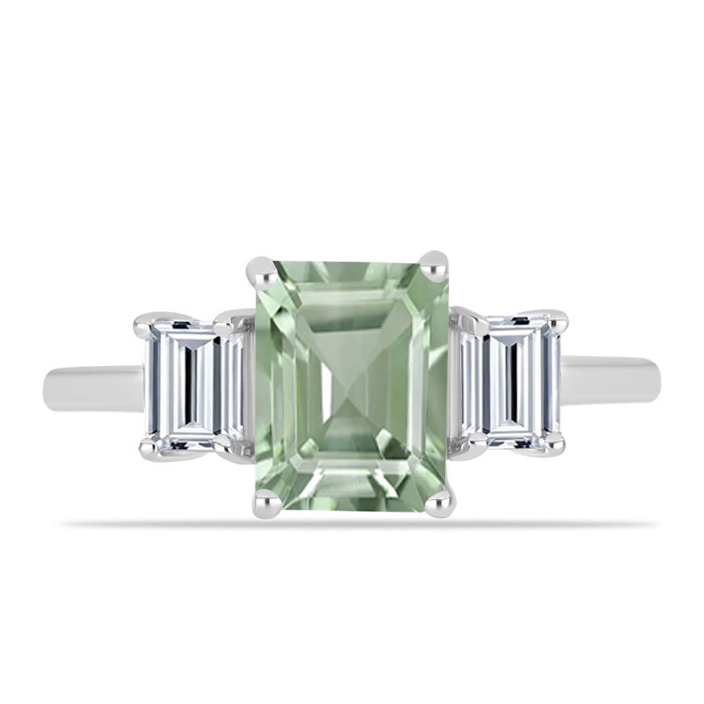 Anillo de Plata con Amatista Verde y Topacio Blanco 1 