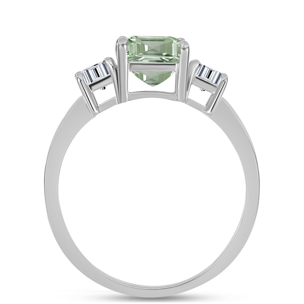 Anillo de Plata con Amatista Verde y Topacio Blanco