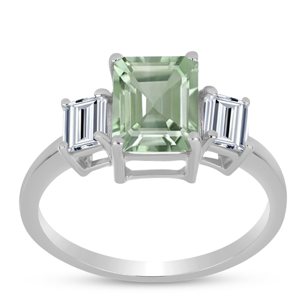 Anillo de Plata con Amatista Verde y Topacio Blanco 3 