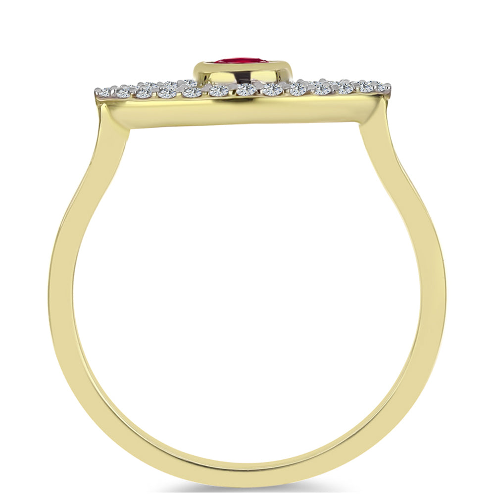 Anillo de Plata Bañada en Oro con Rubí de Madagascar y Topacio Blanco 2 