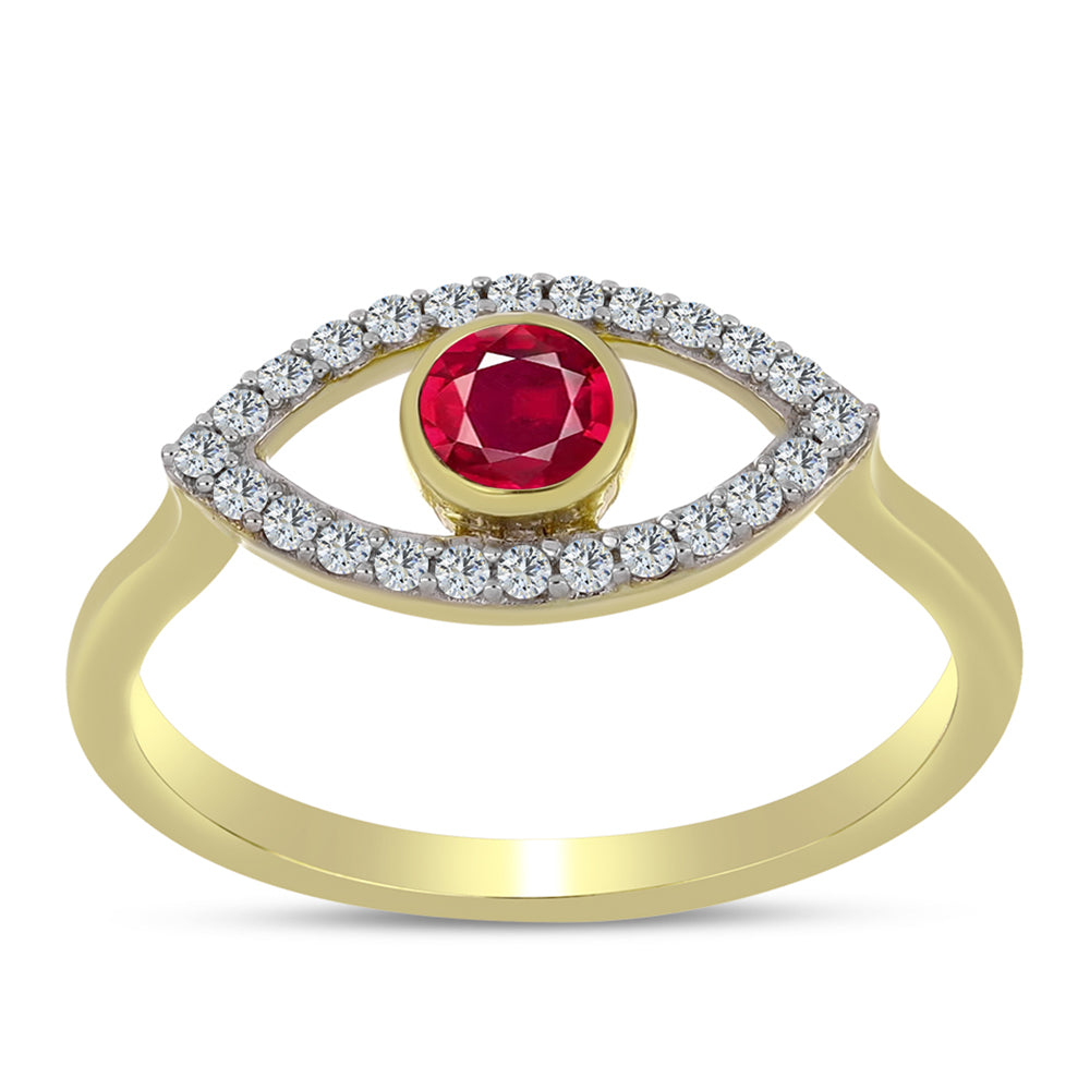 Anillo de Plata Bañada en Oro con Rubí de Madagascar y Topacio Blanco 3 