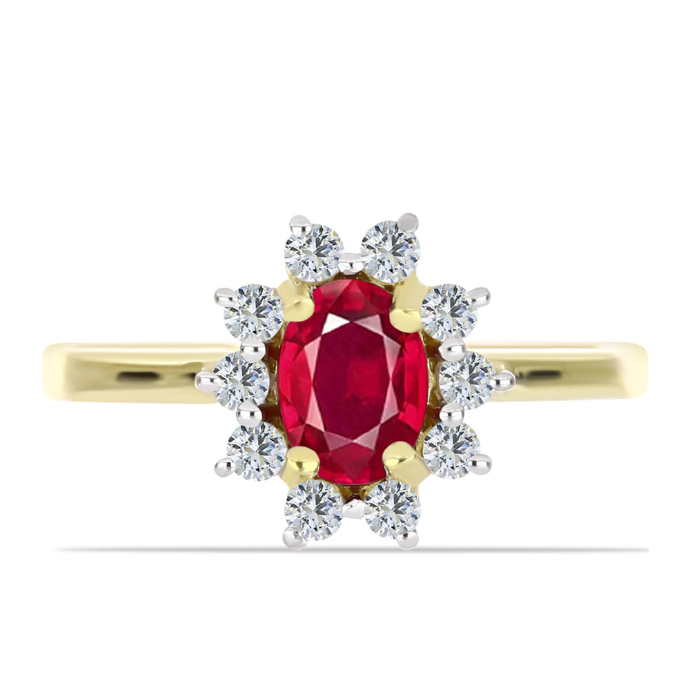 Anillo de Plata Bañada en Oro con Rubí de Madagascar y Topacio Blanco