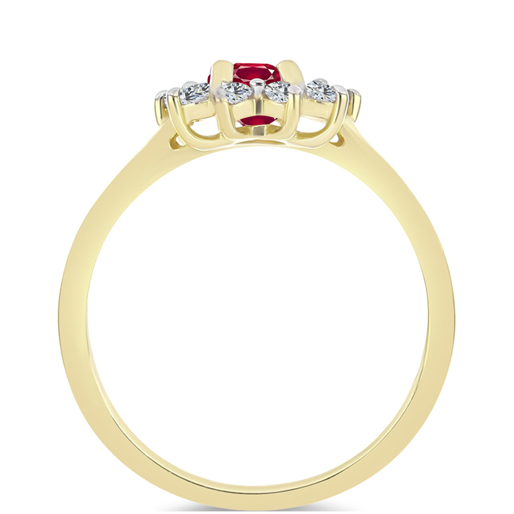 Anillo de Plata Bañada en Oro con Rubí de Madagascar y Topacio Blanco 2 