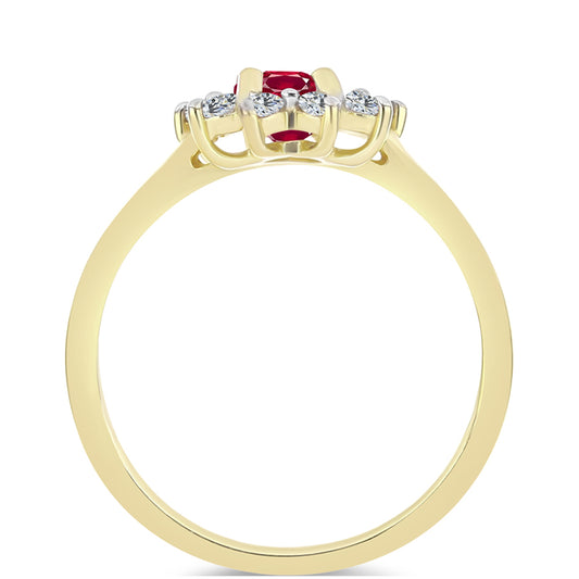 Anillo de Plata Bañada en Oro con Rubí de Madagascar y Topacio Blanco