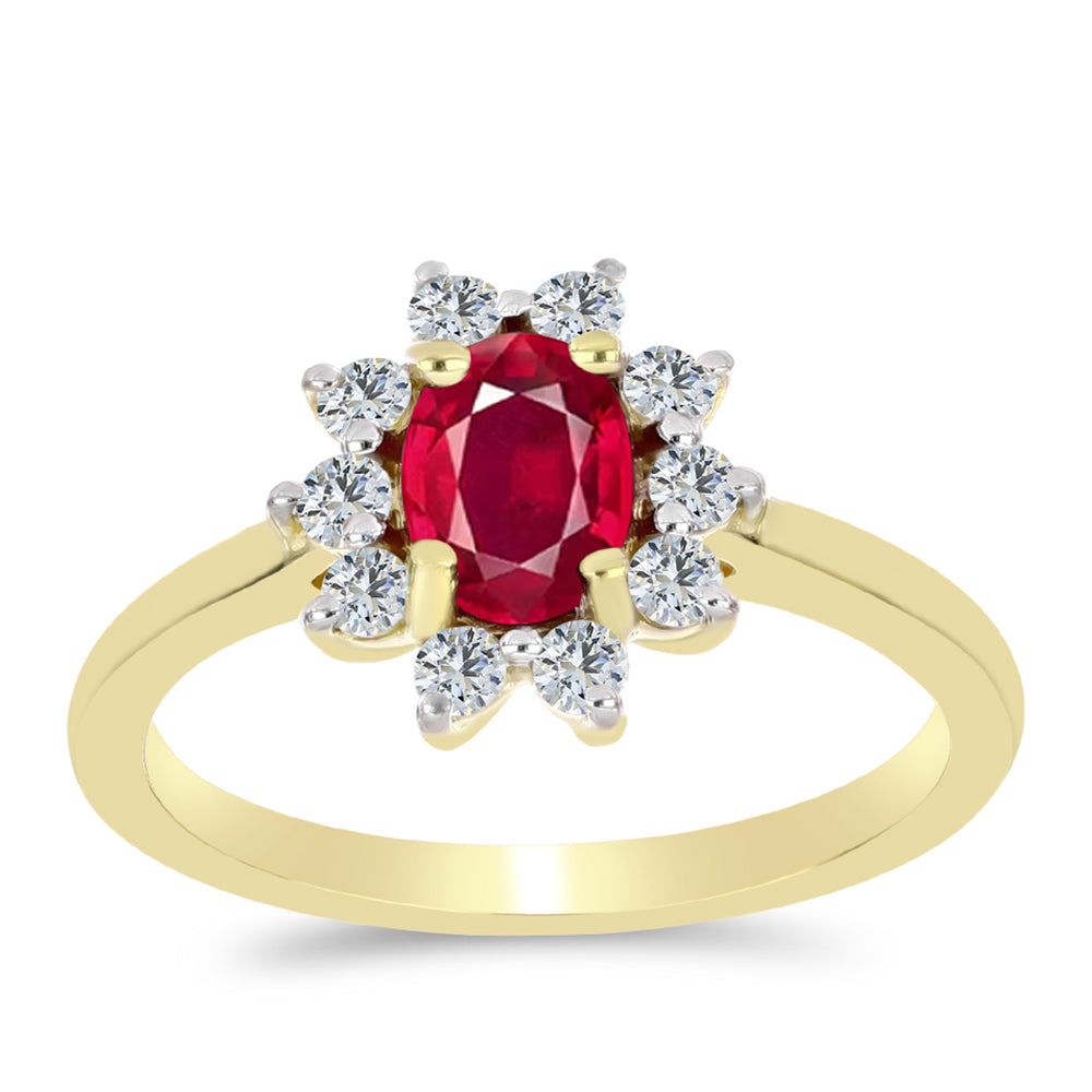 Anillo de Plata Bañada en Oro con Rubí de Madagascar y Topacio Blanco 3 