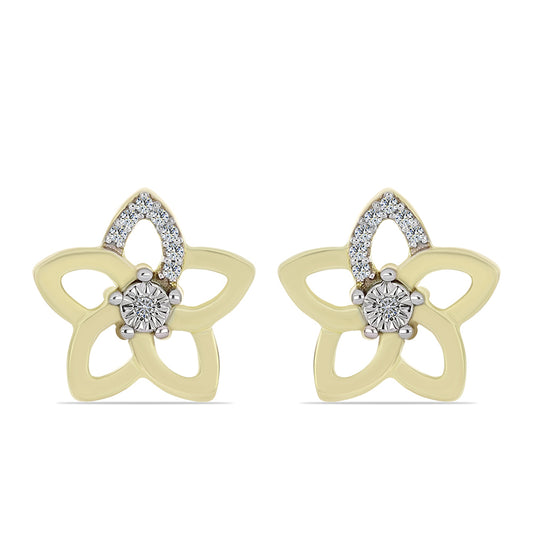 Pendientes de Plata Bañada en Oro con Diamante blanco y Topacio Blanco