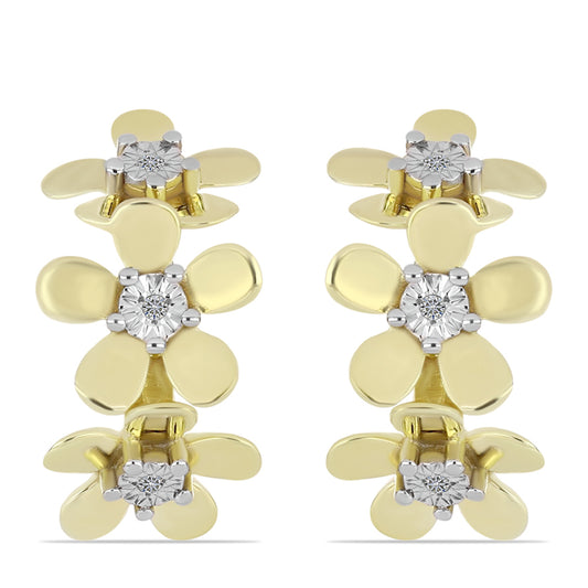 Pendientes de Plata Bañada en Oro con Diamante blanco