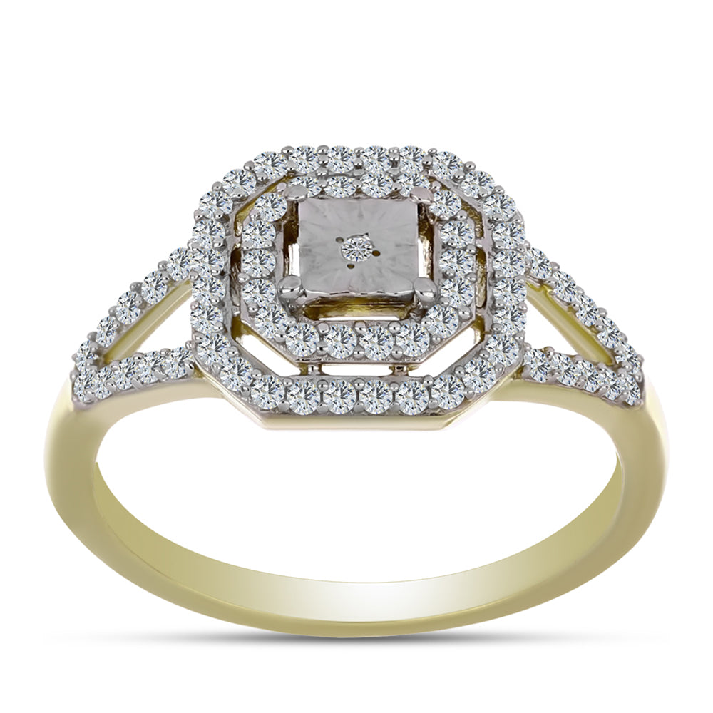 Anillo de Plata Bañada en Oro con Diamante blanco y Topacio Blanco