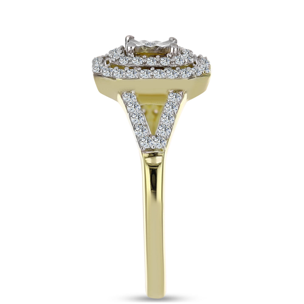 Anillo de Plata Bañada en Oro con Diamante blanco y Topacio Blanco