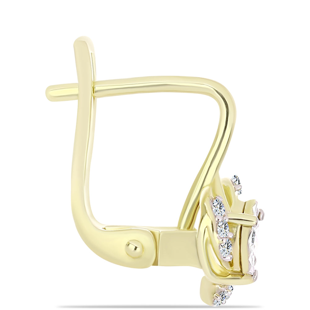 Pendientes de Plata Bañada en Oro con Diamante blanco y Topacio Blanco