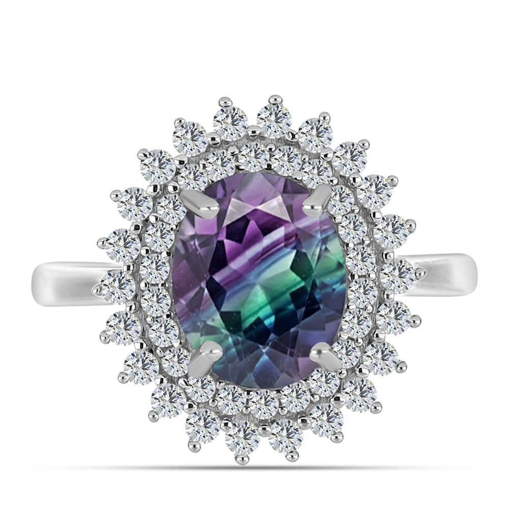 Anillo de Plata con Fluorita cebra y Topacio Blanco 1 