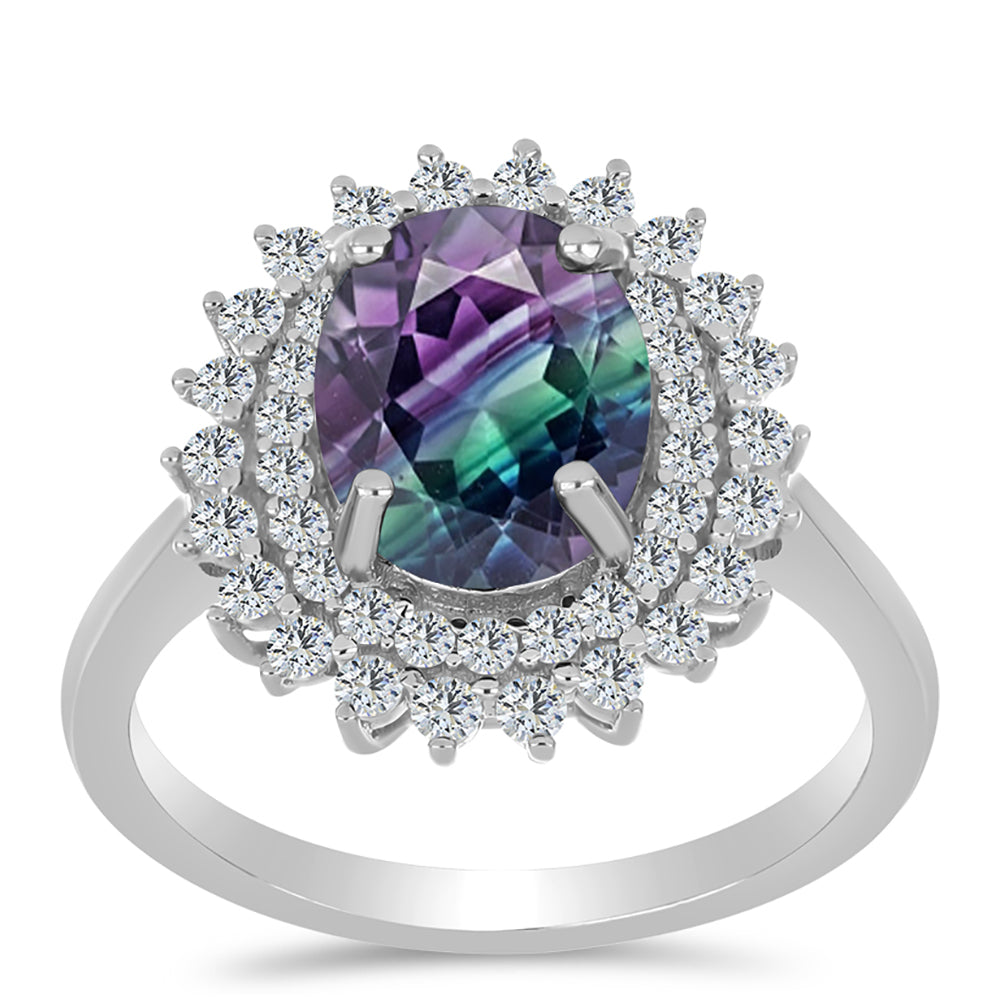 Anillo de Plata con Fluorita cebra y Topacio Blanco 3 