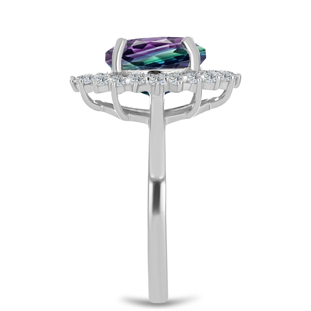 Anillo de Plata con Fluorita cebra y Topacio Blanco 4 