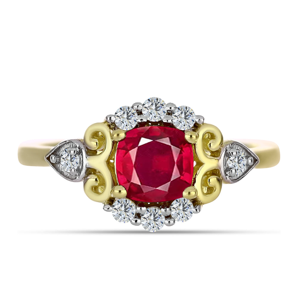 Anillo de Plata Bañada en Oro con Rubí de Madagascar y Topacio Blanco 1 