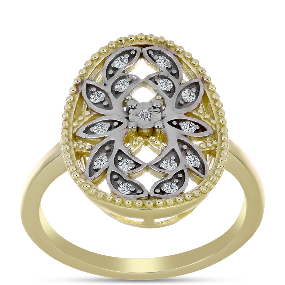 Anillo de Plata Bañada en Oro con Diamante blanco y Topacio Blanco