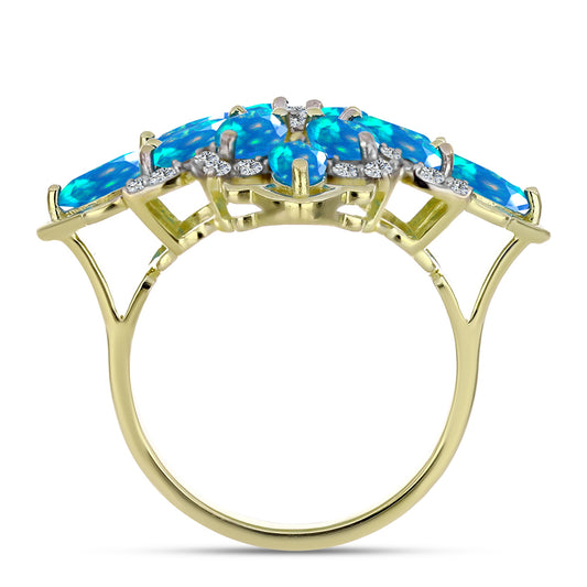 Anillo de Plata Bañada en Oro con Ópalo Paraíso de Etiopia y Topacio Blanco