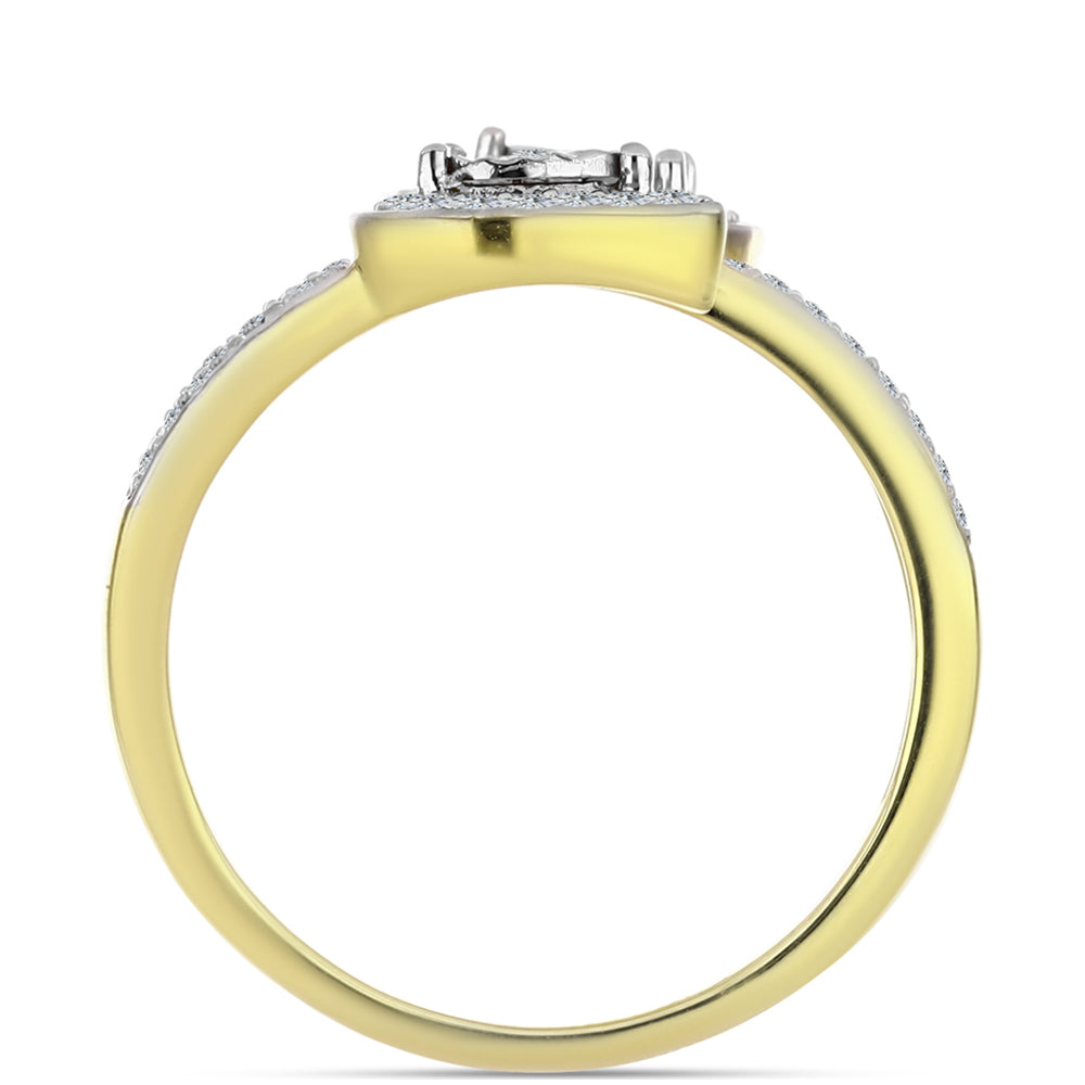 Anillo de Plata Bañada en Oro con Diamante blanco y Topacio Blanco 2 