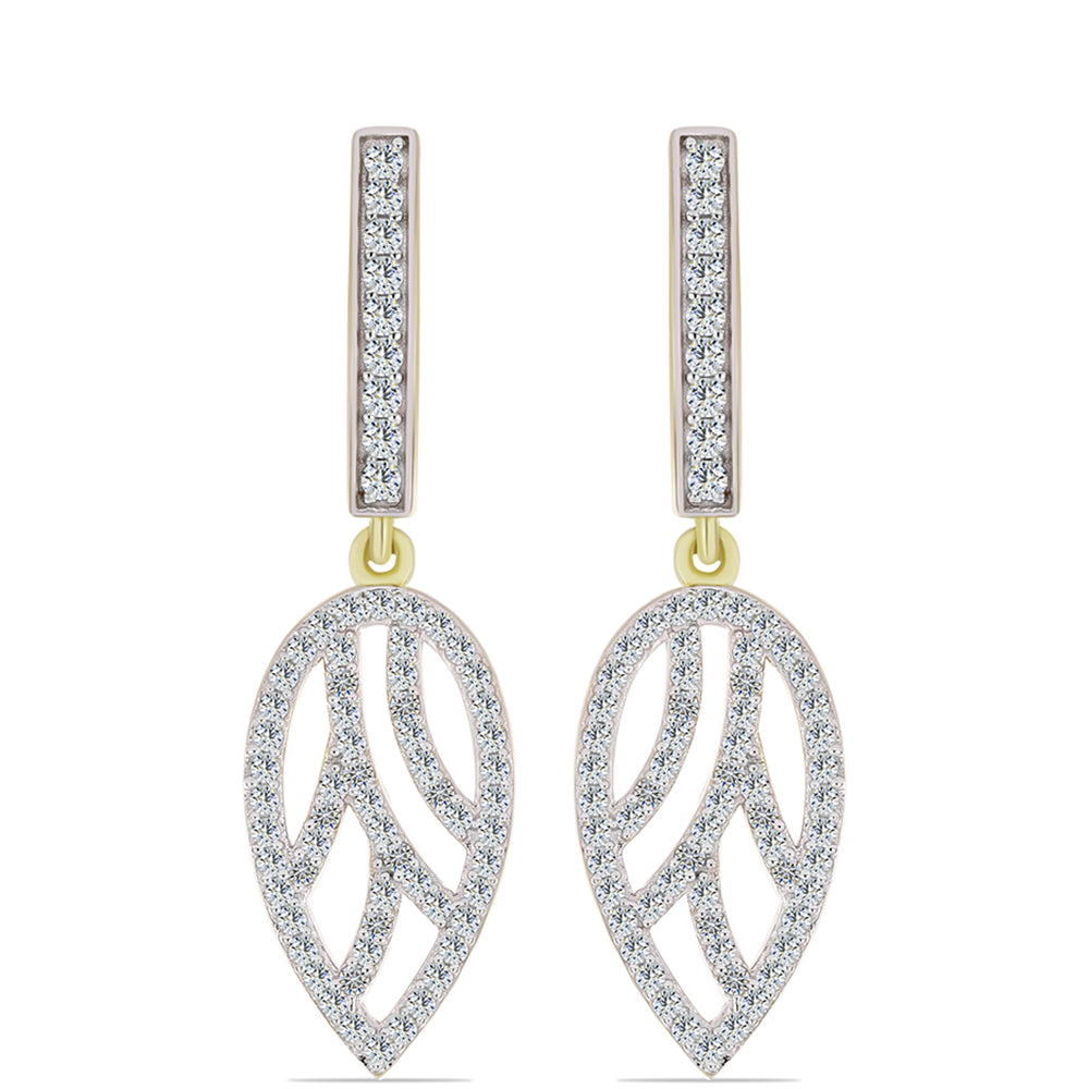 Pendientes de Plata Bañada en Oro con Diamante blanco y Topacio Blanco 1 