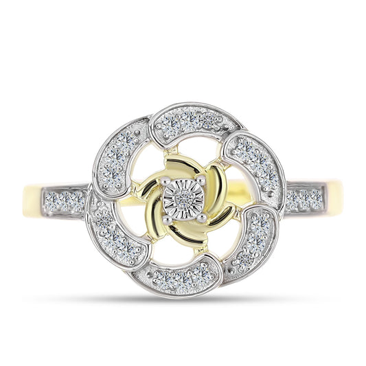 Anillo de Plata Bañada en Oro con Diamante blanco y Topacio Blanco