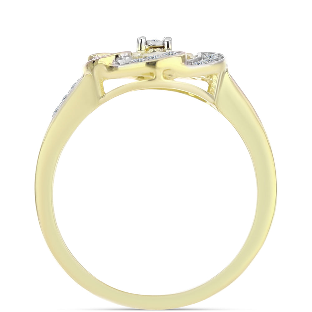 Anillo de Plata Bañada en Oro con Diamante blanco y Topacio Blanco 2 