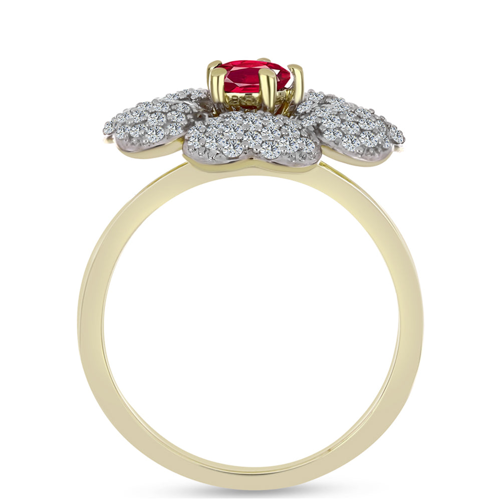 Anillo de Plata Bañada en Oro con Rubí de Madagascar y Topacio Blanco