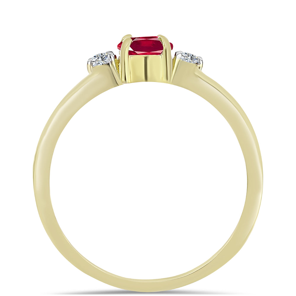 Anillo de Plata Bañada en Oro con Rubí de Madagascar y Topacio Blanco 2 