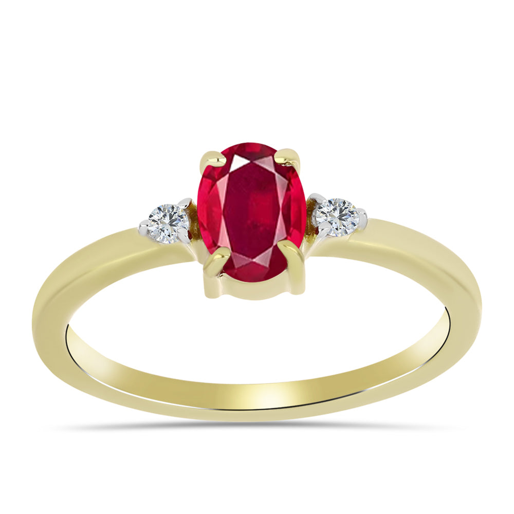 Anillo de Plata Bañada en Oro con Rubí de Madagascar y Topacio Blanco