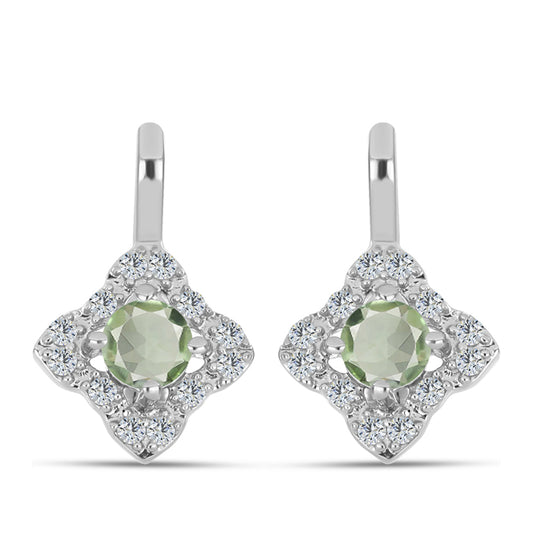 Pendientes de Plata con Amatista Verde y Topacio Blanco