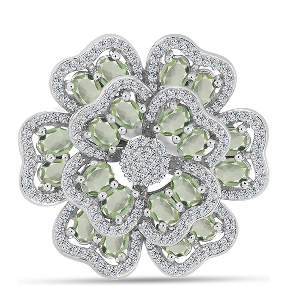 Anillo de Plata con Amatista Verde y Topacio Blanco