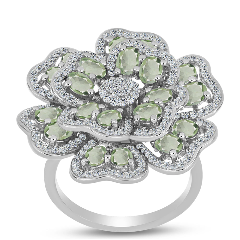 Anillo de Plata con Amatista Verde y Topacio Blanco 3 