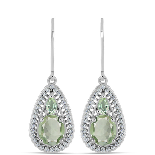 Pendientes de Plata con Amatista Verde y Topacio Blanco