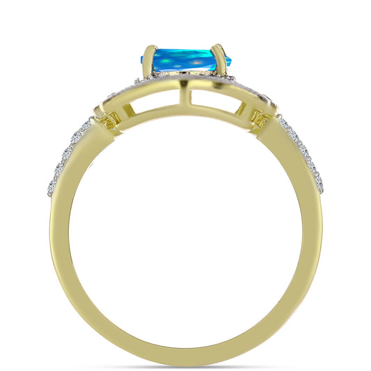 Anillo de Plata Bañada en Oro con Ópalo Paraíso de Etiopia y Topacio Blanco