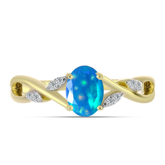 Anillo de Plata Bañada en Oro con Ópalo Paraíso de Etiopia y Topacio Blanco