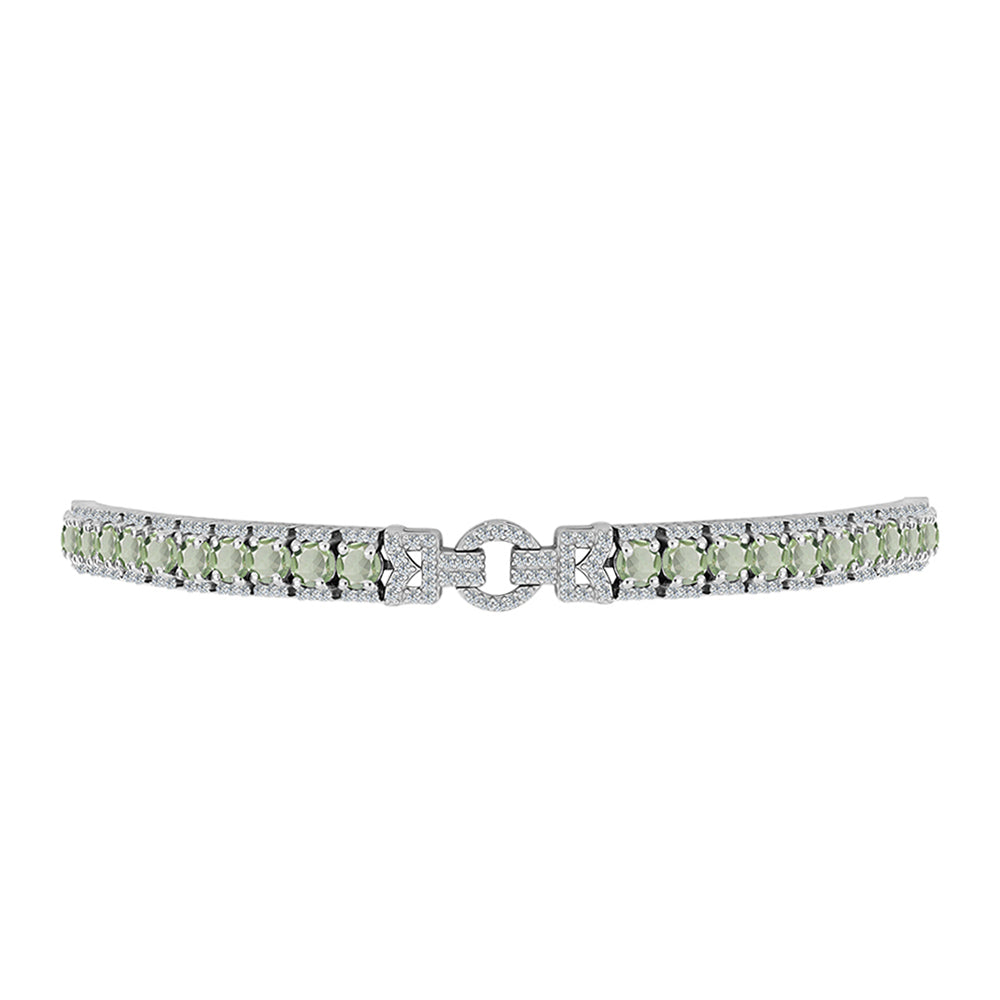 Pulsera de Plata con Amatista Verde y Topacio Blanco
