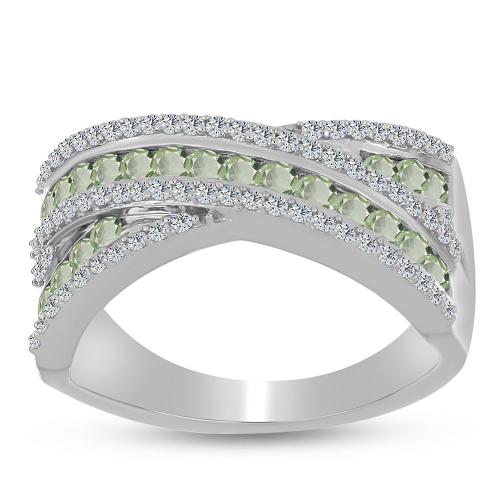 Anillo de Plata con Amatista Verde y Topacio Blanco 3 