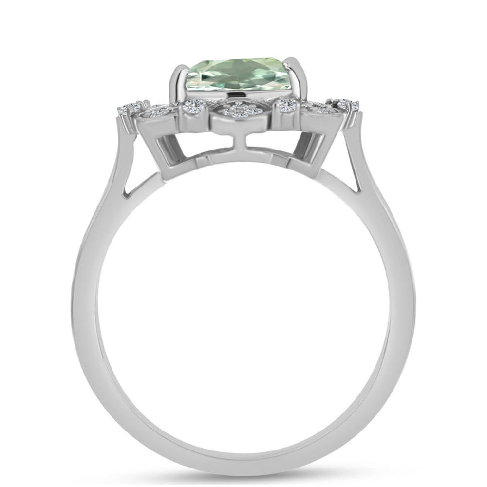 Anillo de Plata con Amatista Verde y Topacio Blanco