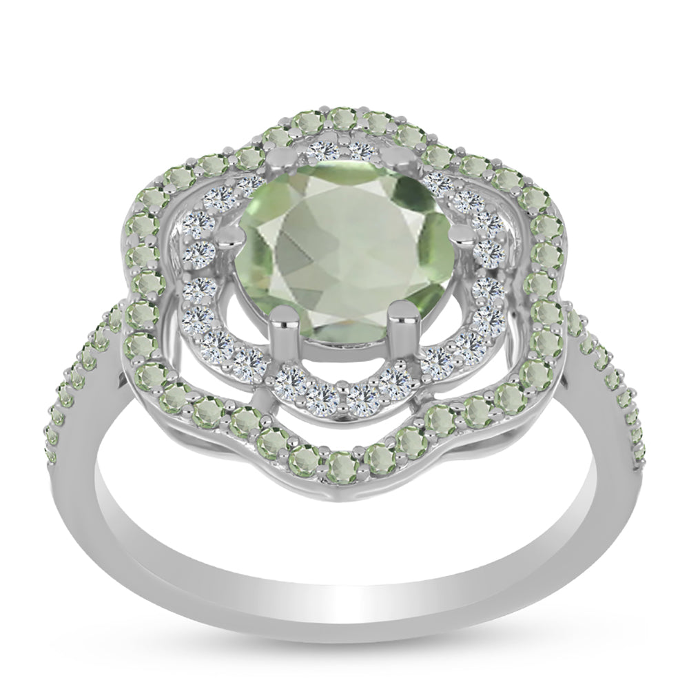 Anillo de Plata con Amatista Verde y Peridoto de Changbai