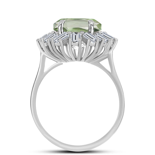 Anillo de Plata con Amatista Verde y Topacio Blanco