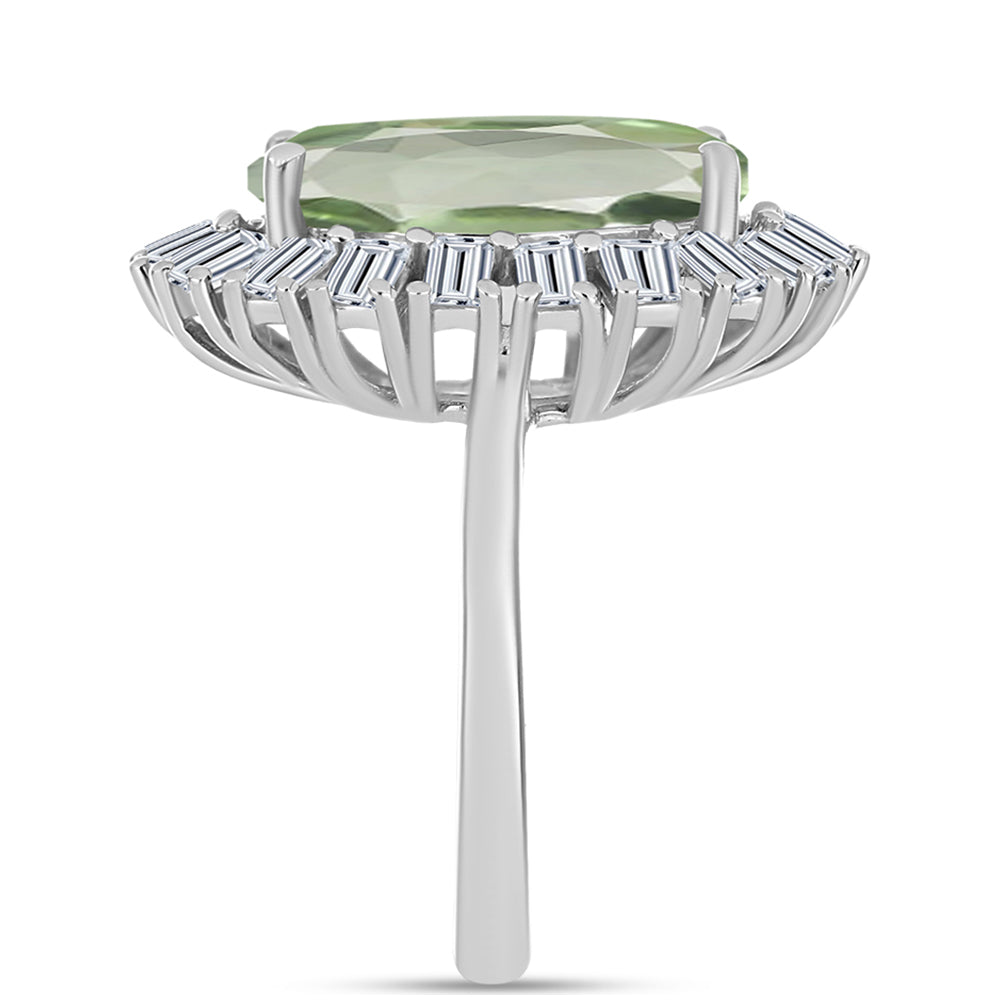 Anillo de Plata con Amatista Verde y Topacio Blanco 4 