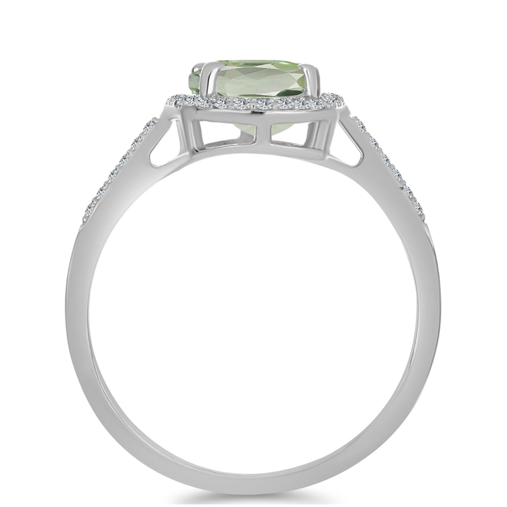 Anillo de Plata con Amatista Verde y Topacio Blanco