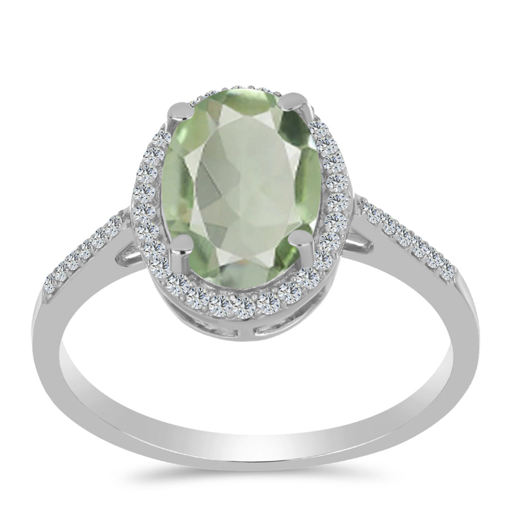 Anillo de Plata con Amatista Verde y Topacio Blanco 3 