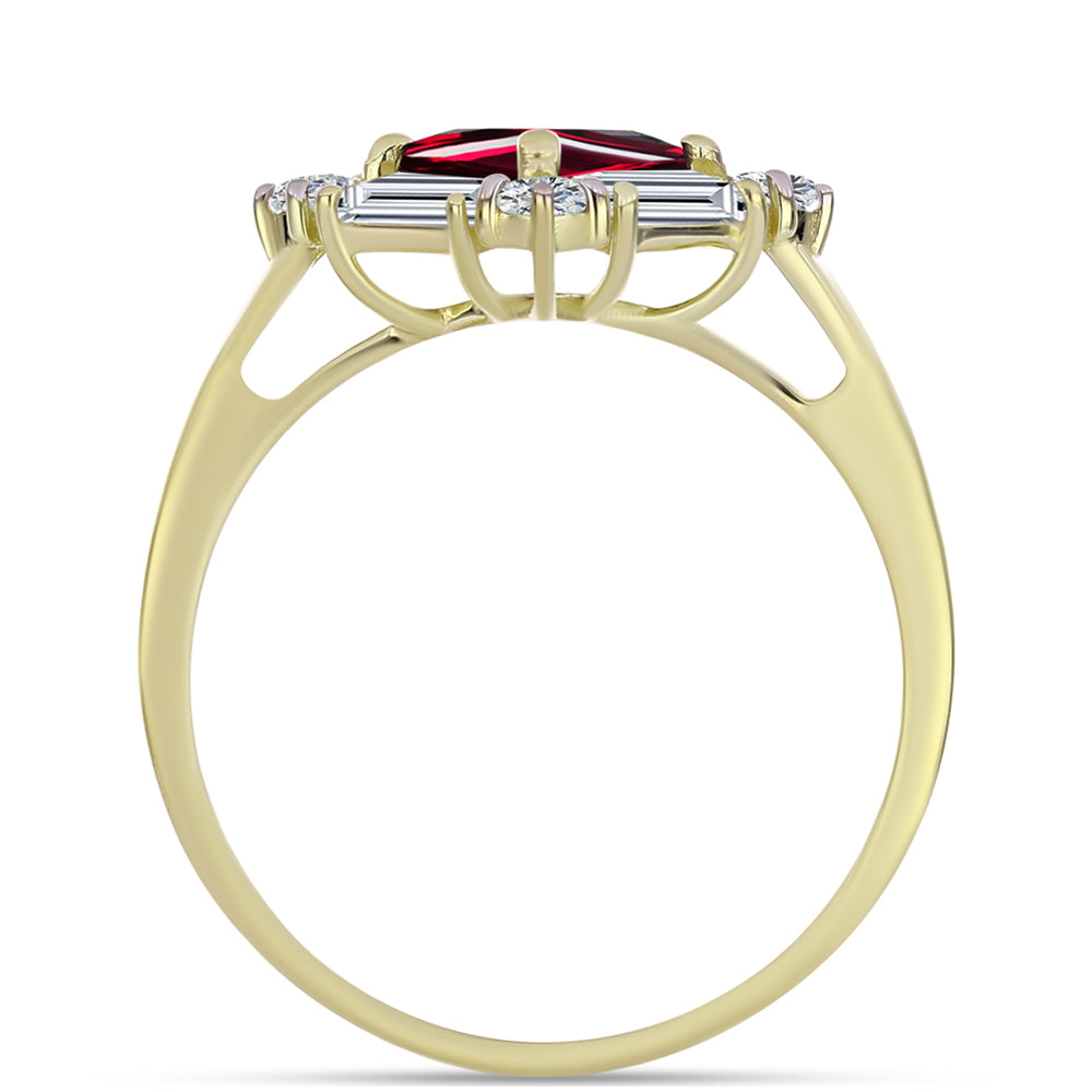 Anillo de Plata Bañada en Oro con Granate Rodolita y Topacio Blanco