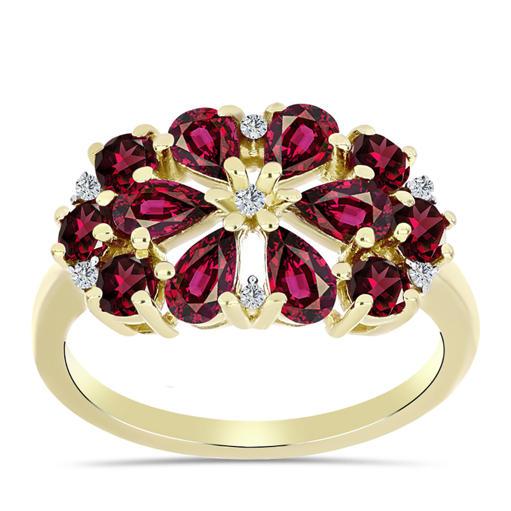 Anillo de Plata Bañada en Oro con Granate Rodolita y Topacio Blanco 3 